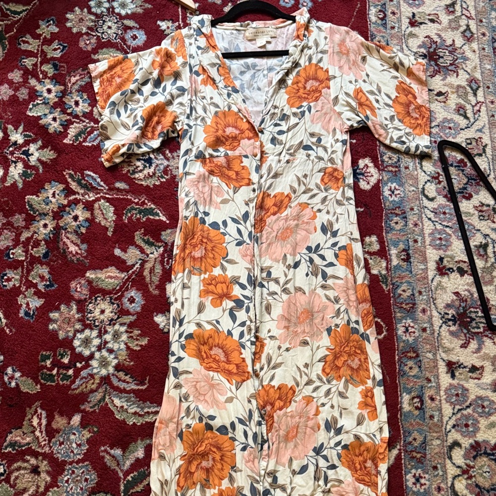 Saltwater LUXE Floral Dress with Orange and Cream Accents